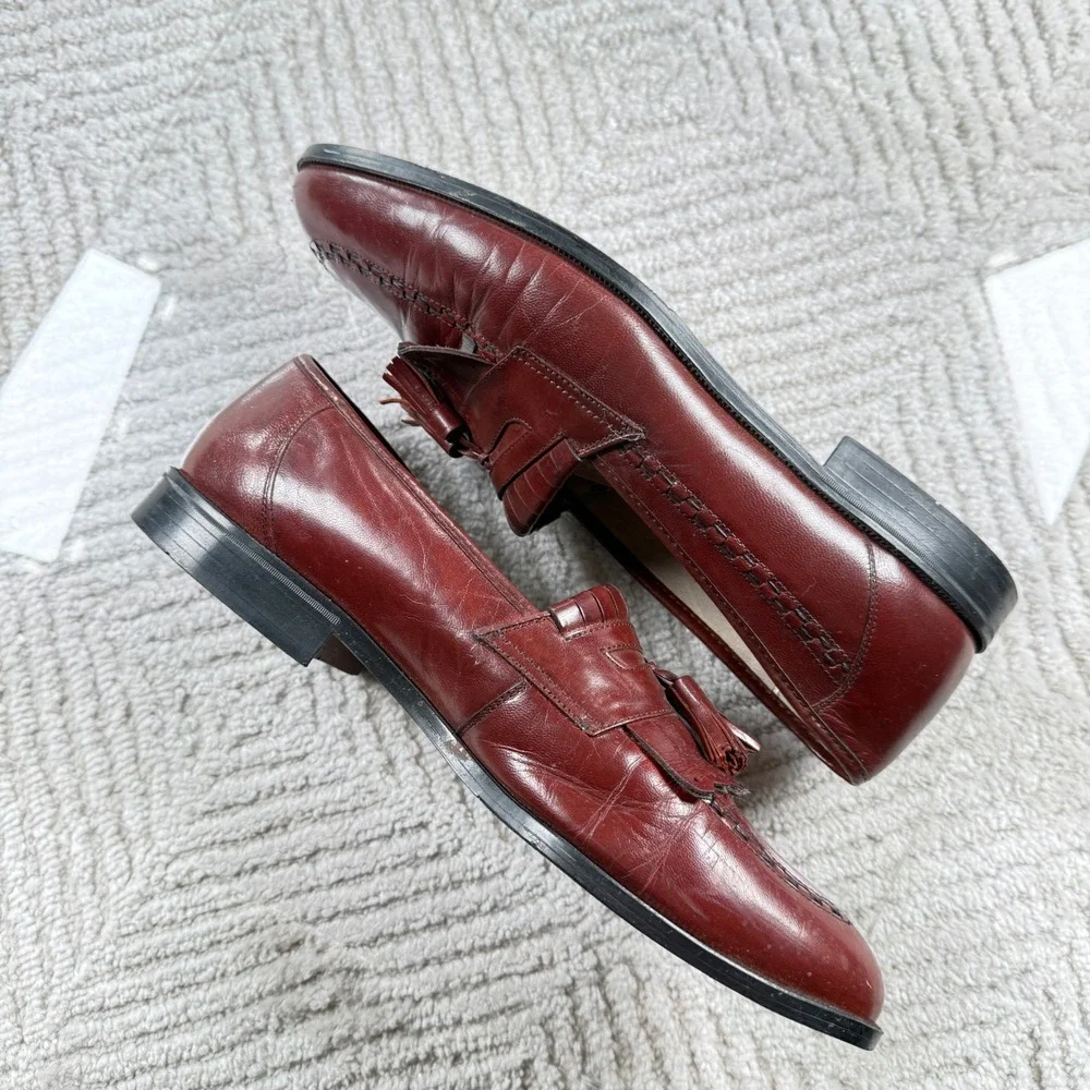 Stacy Adams Loafers Men 10.5 Burgundy Leather Tassel Kiltie Dress Shoes VTG 90's